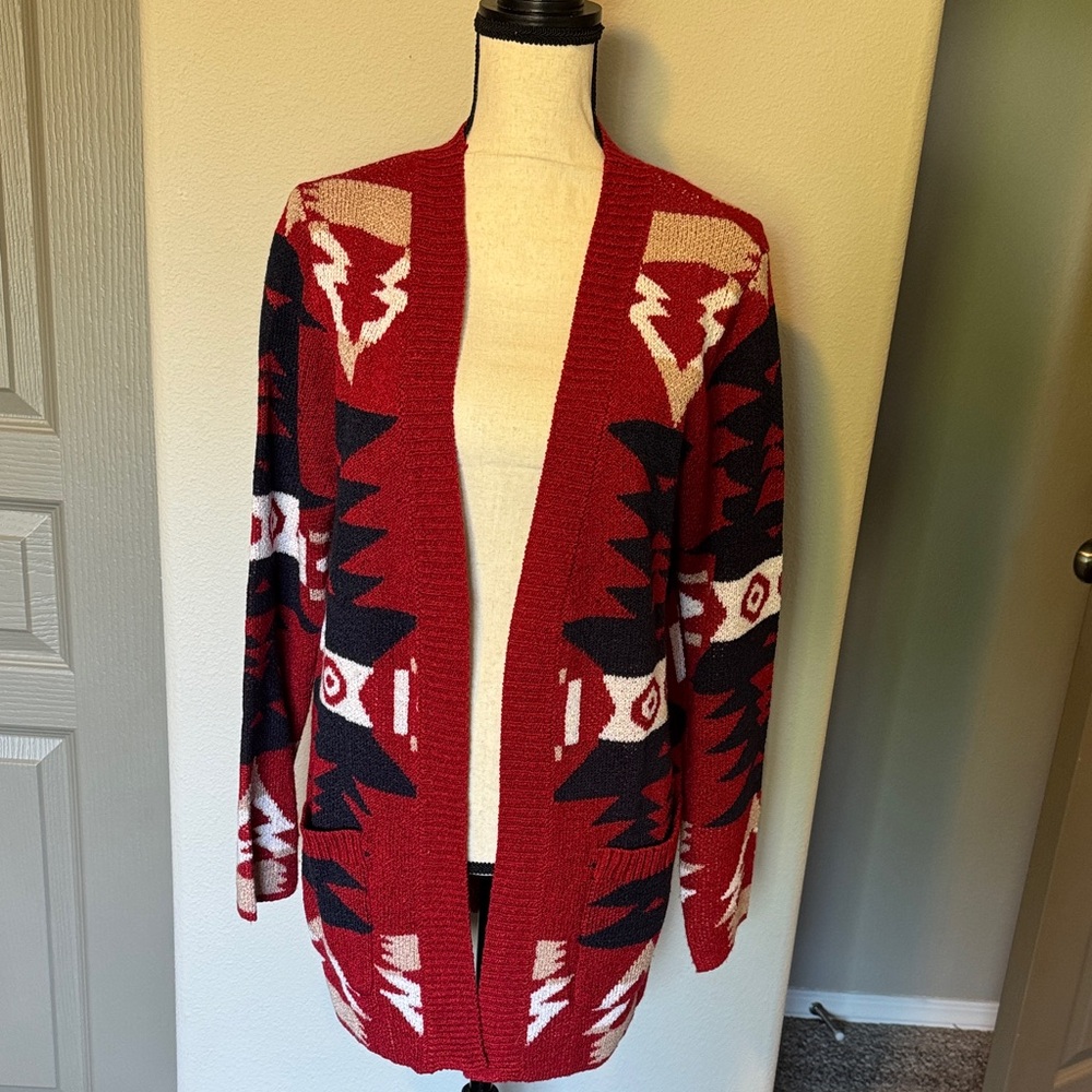 Chic Red Patterned Women's Cardigan